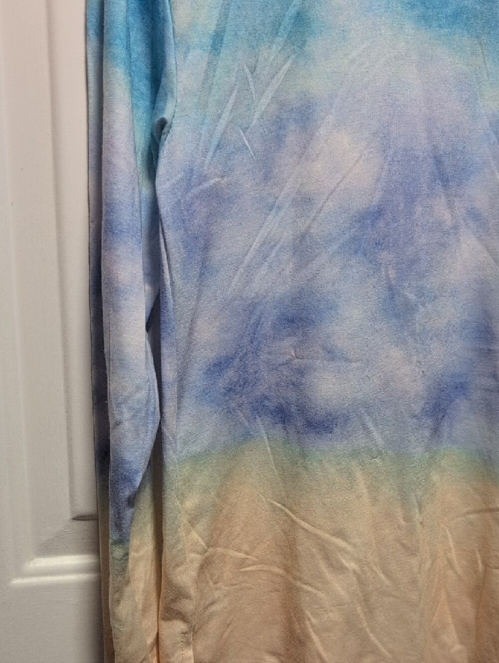 Pastel Blue to Peach Ombre Long Sleeve Crew Neck Shirt - Picture 2 of 5